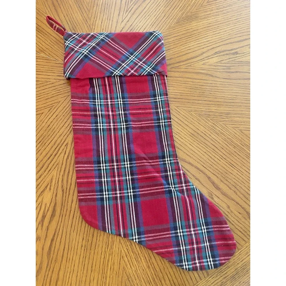 Red Plaid Christmas Stocking Thick Cotton Fabric Country Equestrian English 20